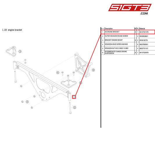 AS ENGINE BRACKET - 9A13750147B [PORSCHE 911 GT3 R Type 991 (GEN 2)]