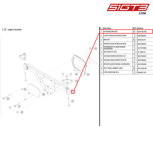 AS ENGINE BRACKET - 9A13750149C [PORSCHE 991.1 GT3 Cup (2017)]