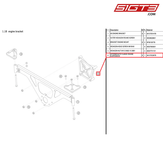 INTERMEDIATE FLANGE ENGINE SUSPENSION - 9A13752367B [PORSCHE 911 GT3 R Type 991 (GEN 2)]