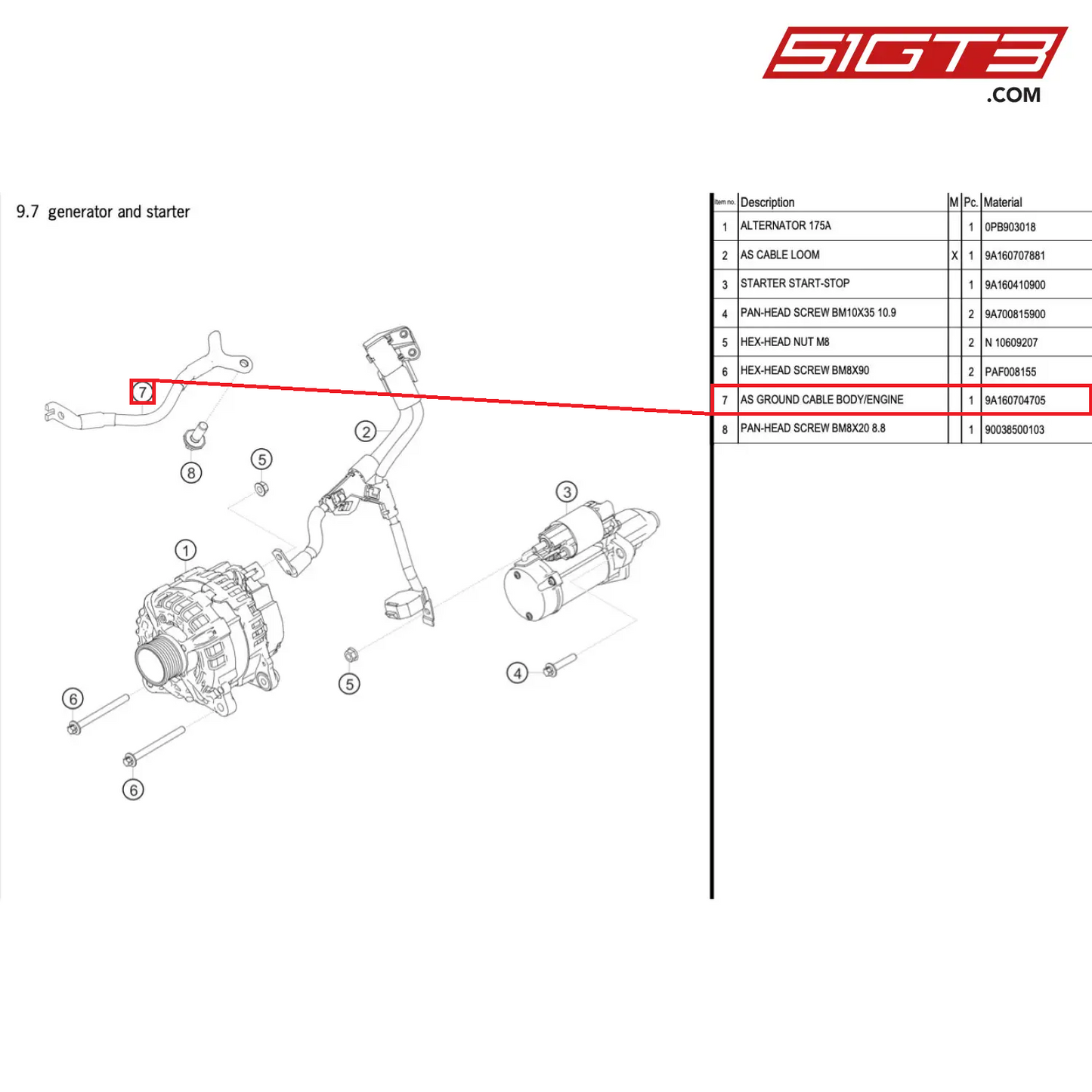 AS GROUND CABLE BODY/ENGINE - 9A160704705 [PORSCHE 718 Cayman GT4 Clubsport]