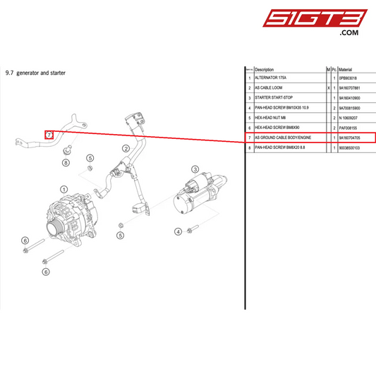 AS GROUND CABLE BODY/ENGINE - 9A160704705 [PORSCHE 718 Cayman GT4 Clubsport]