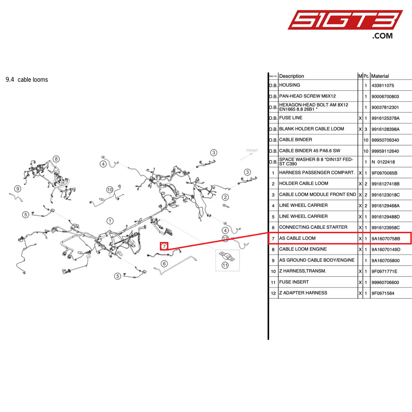 AS CABLE LOOM - 9A16070758B [PORSCHE 911 GT3 Cup Type 991 (GEN 2)]