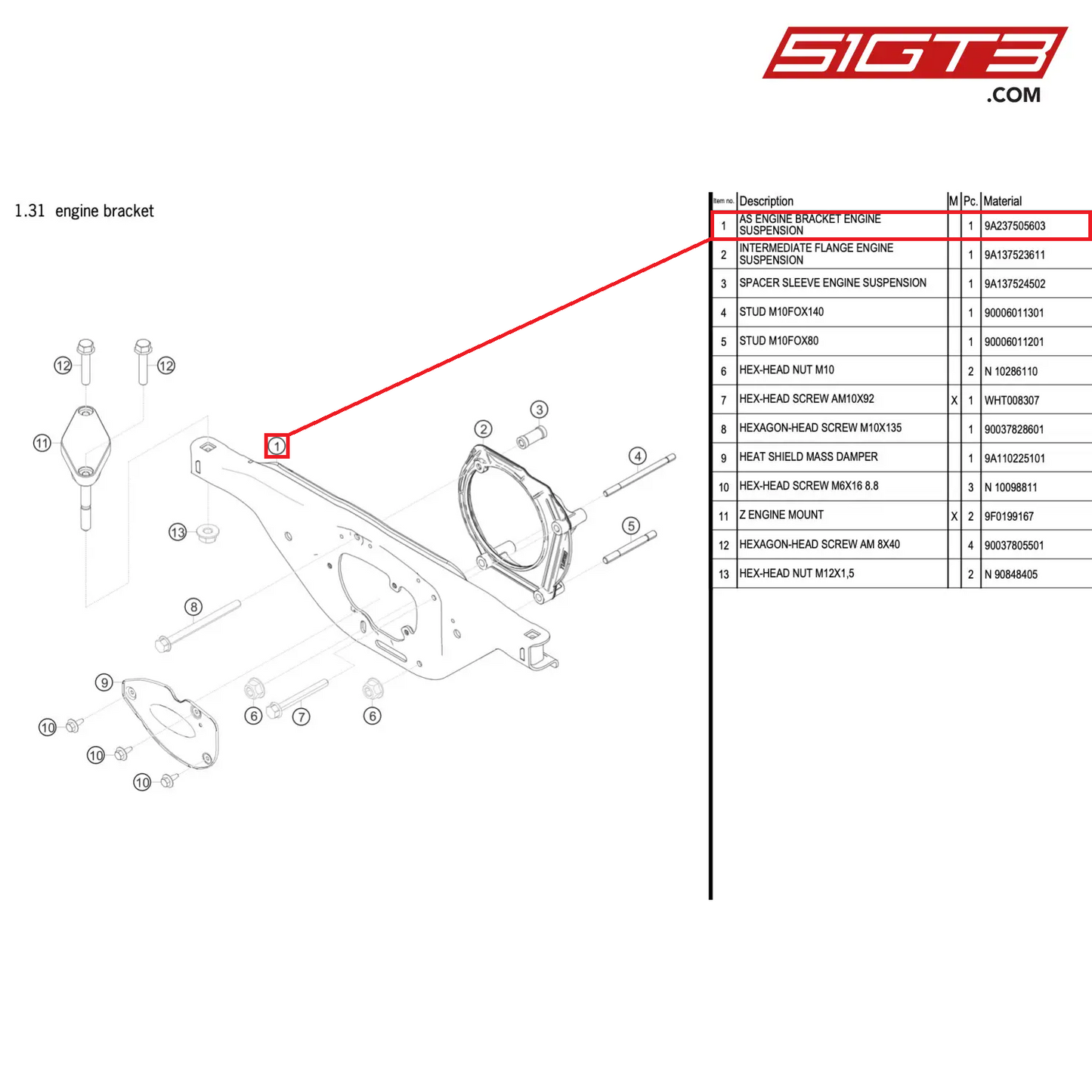 AS ENGINE BRACKET ENGINE SUSPENSION - 9A237505603 [PORSCHE 911 GT2 RS Clubsport]