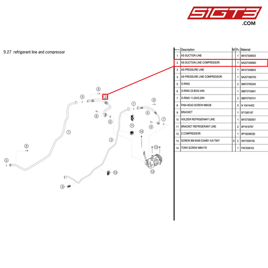 AS SUCTION LINE COMPRESSOR - 9A257306900 [PORSCHE 911 GT2 RS Clubsport]