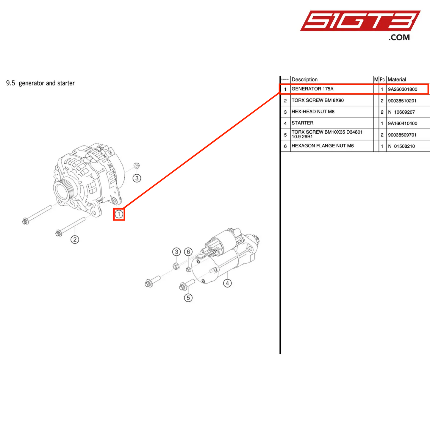 GENERATOR 175A - 9A260301800 [PORSCHE 911 GT3 Cup Type 991 (GEN 2)]