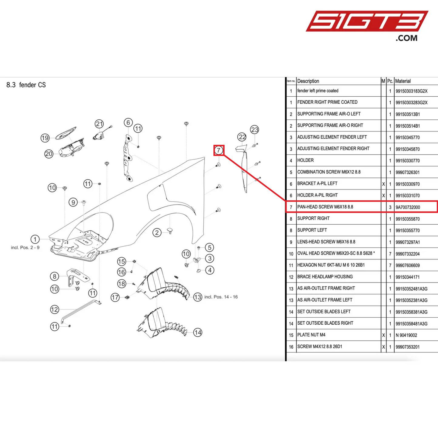 PAN-HEAD SCREW M6X18 8.8 - 9A700732000 [PORSCHE 911 GT2 RS Clubsport]