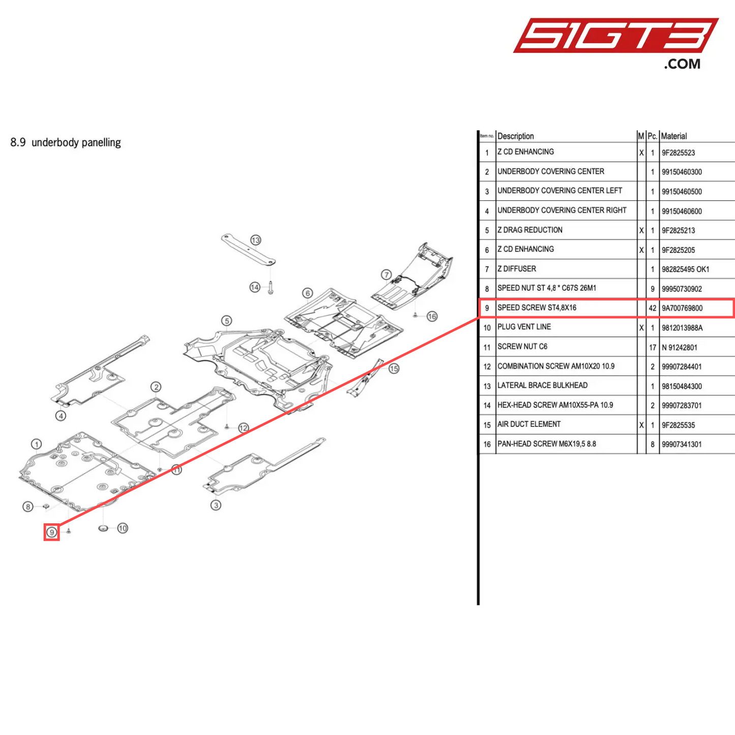 SPEED SCREW ST4,8X16 - 9A700769800 [PORSCHE 718 Cayman GT4 Clubsport]