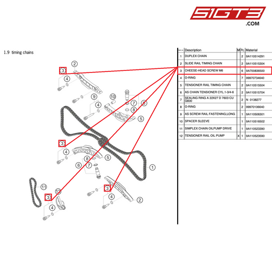 CHEESE-HEAD SCREW M6 - 9A700836500 [PORSCHE 991.2 GT3 Cup]