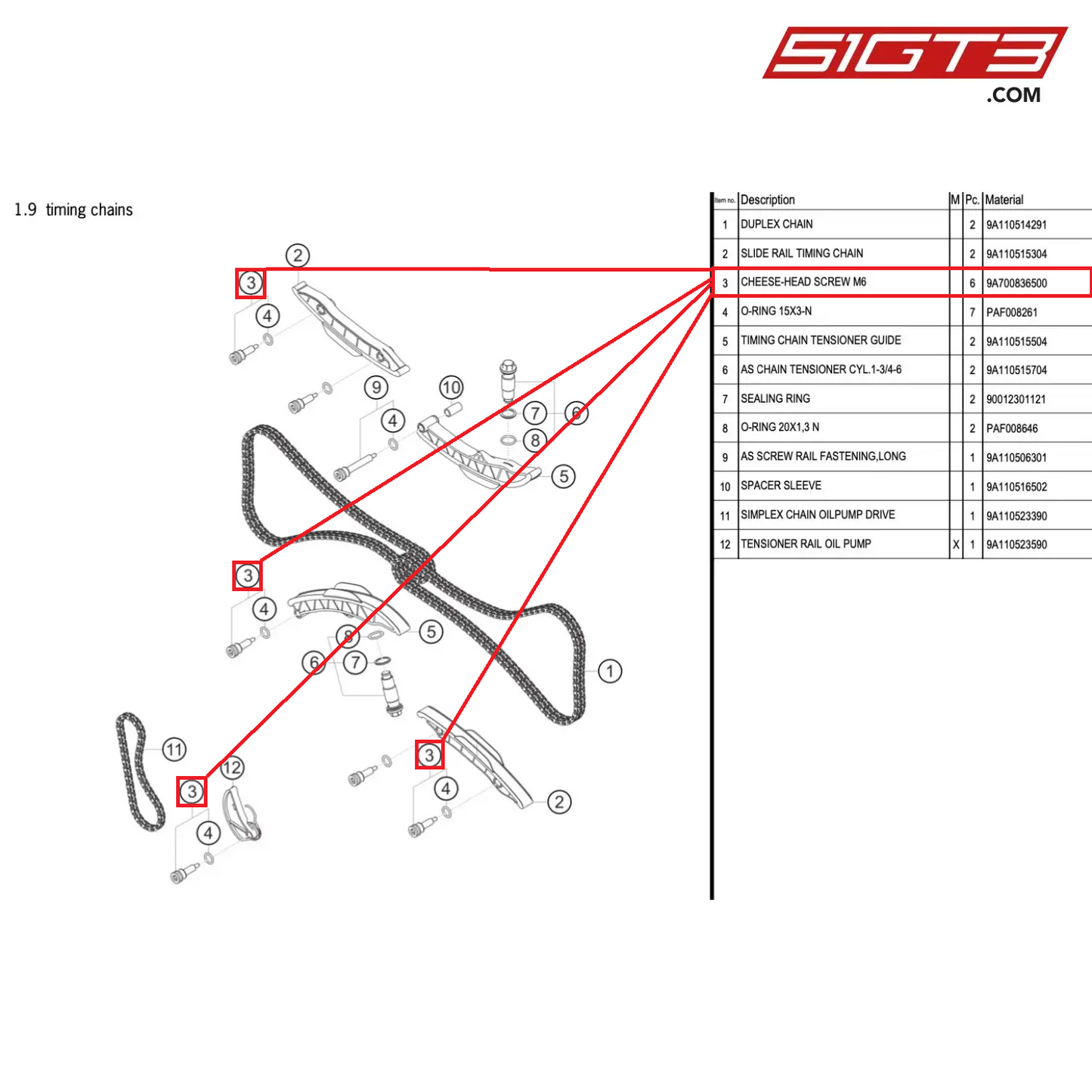 CHEESE-HEAD SCREW M6 - 9A700836500 [PORSCHE 991.1 GT3 Cup (2017)]