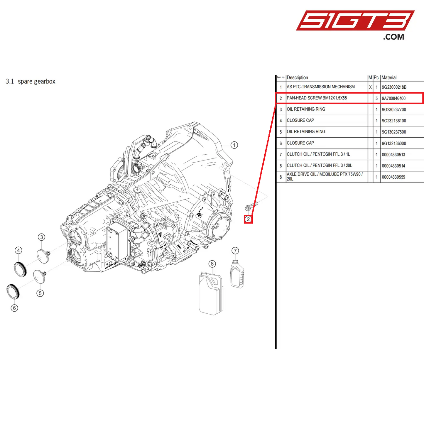 PAN-HEAD SCREW BM12X1,5X55 - 9A700846400 [PORSCHE 718 Cayman GT4 Clubsport]