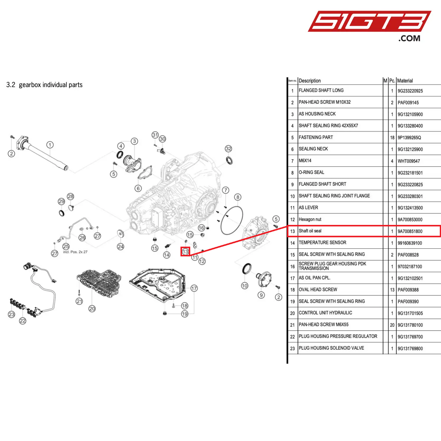 Shaft oil seal - 9A700851800 [PORSCHE 718 Cayman GT4 RS Clubsport]