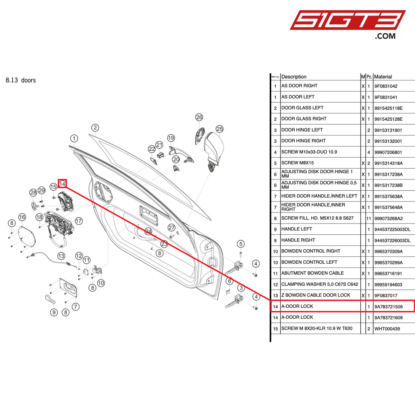 A-DOOR LOCK LEFT - 9A783721506 [PORSCHE 991.2 GT3 Cup]