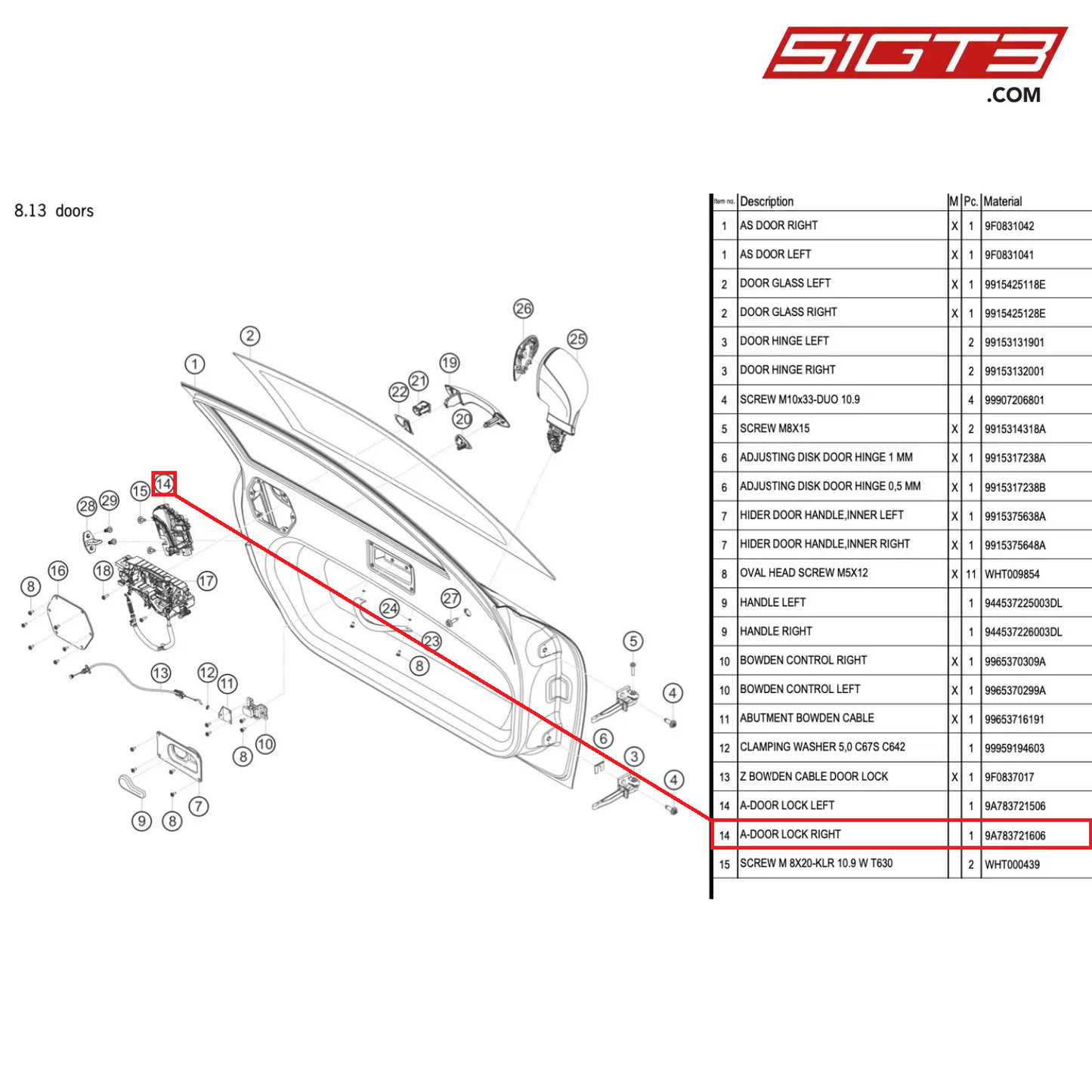 A-DOOR LOCK RIGHT - 9A783721606 [PORSCHE 991.1 GT3 Cup (2017)]