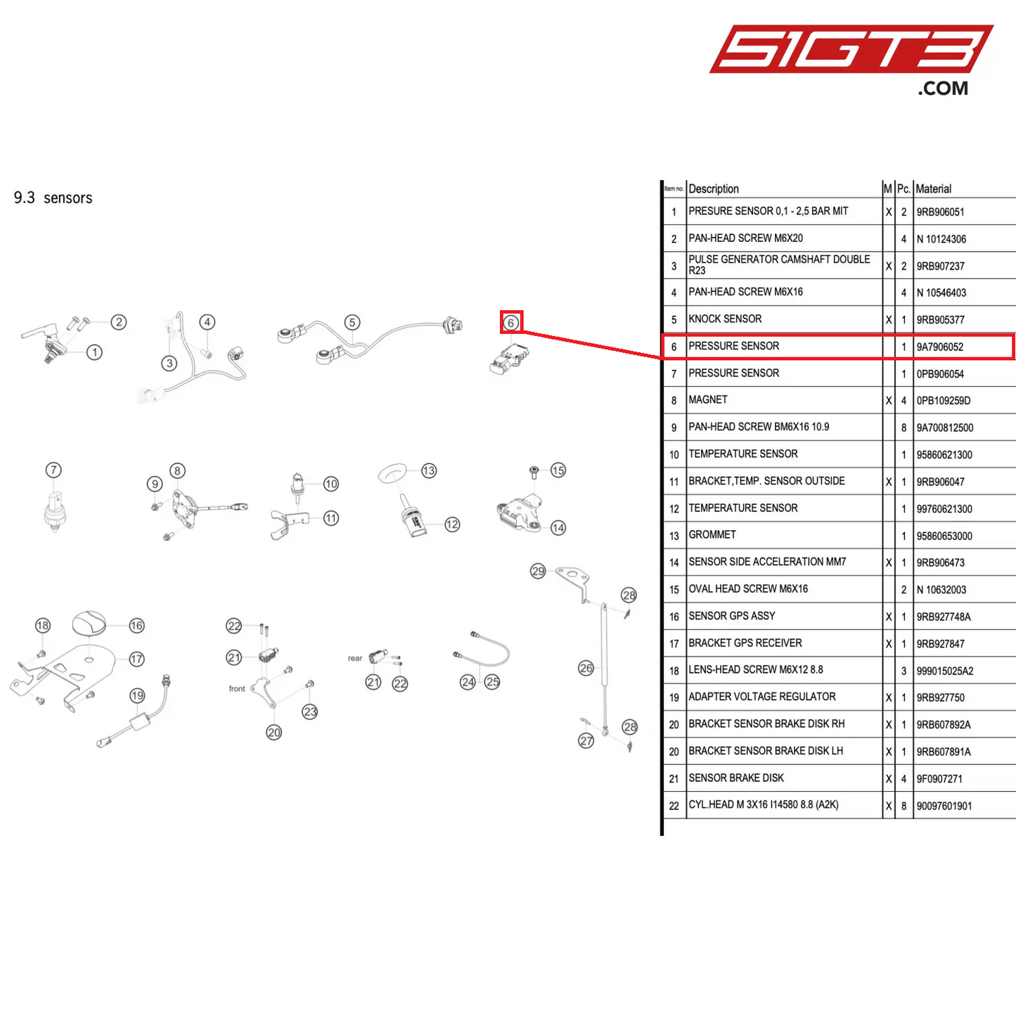 PRESSURE SENSOR - 9A7906052 [PORSCHE 992.1 GT3 R]