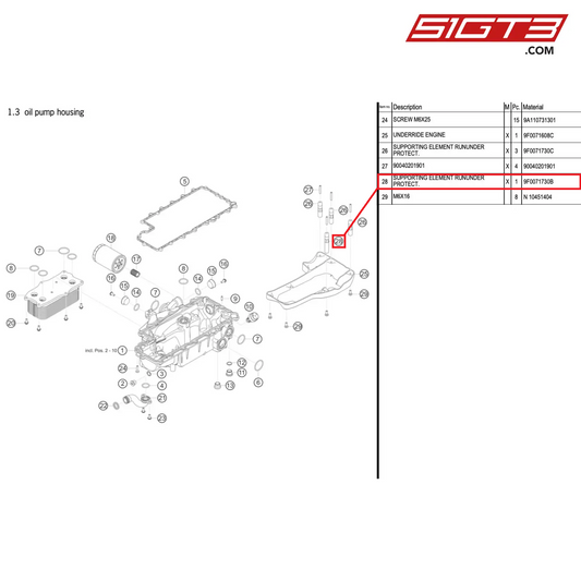 SUPPORTING ELEMENT RUNUNDER PROTECT. - 9F0071730B [PORSCHE 911 GT3 R Type 991 (GEN 2)]