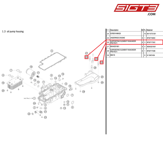 SUPPORTING ELEMENT RUNUNDER PROTECT. - 9F0071730C [PORSCHE 911 GT3 R Type 991 (GEN 2)]