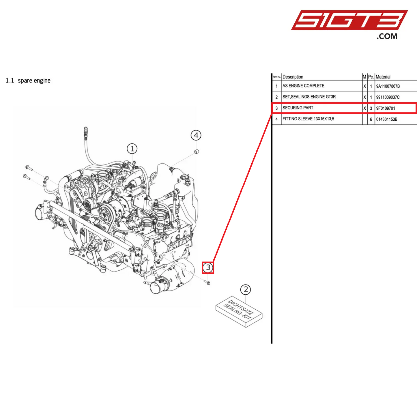 SECURING PART - 9F0109701 [PORSCHE 911 GT3 R Type 991 (GEN 2)]