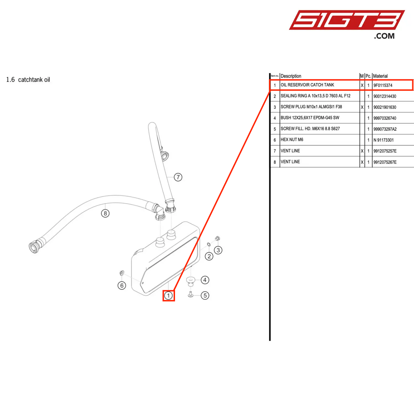 OIL RESERVOIR CATCH TANK - 9F0115374 [PORSCHE 911 GT3 R Type 991 (GEN 2)]