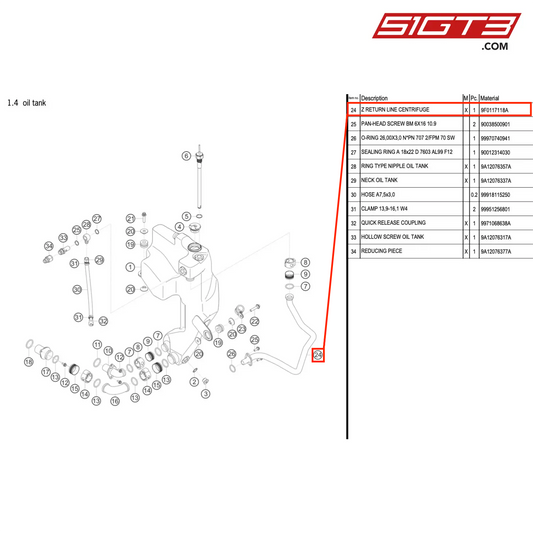 Z RETURN LINE CENTRIFUGE - 9F0117118A [PORSCHE 911 GT3 R Type 991 (GEN 2)]