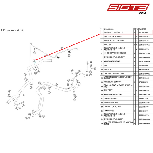 COOLANT PIPE SUPPLY - 9F0121568 [PORSCHE 991.1 GT3 Cup (2017)]