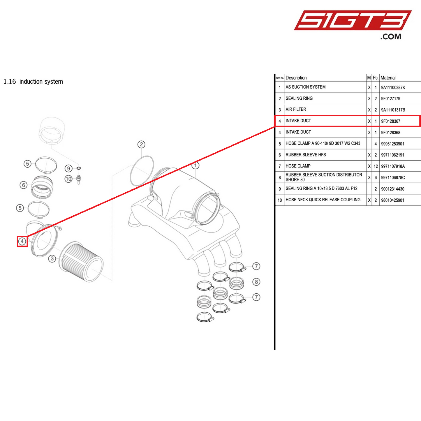 INTAKE DUCT - 9F0128367 [PORSCHE 911 GT3 R Type 991 (GEN 2)]