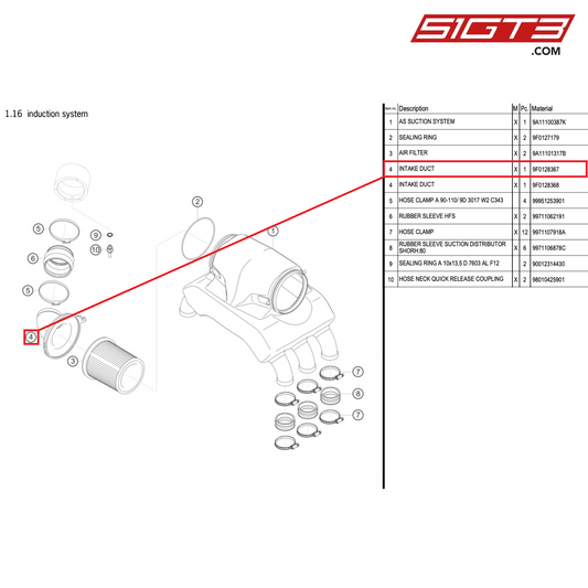 INTAKE DUCT - 9F0128367 [PORSCHE 911 GT3 R Type 991 (GEN 2)]