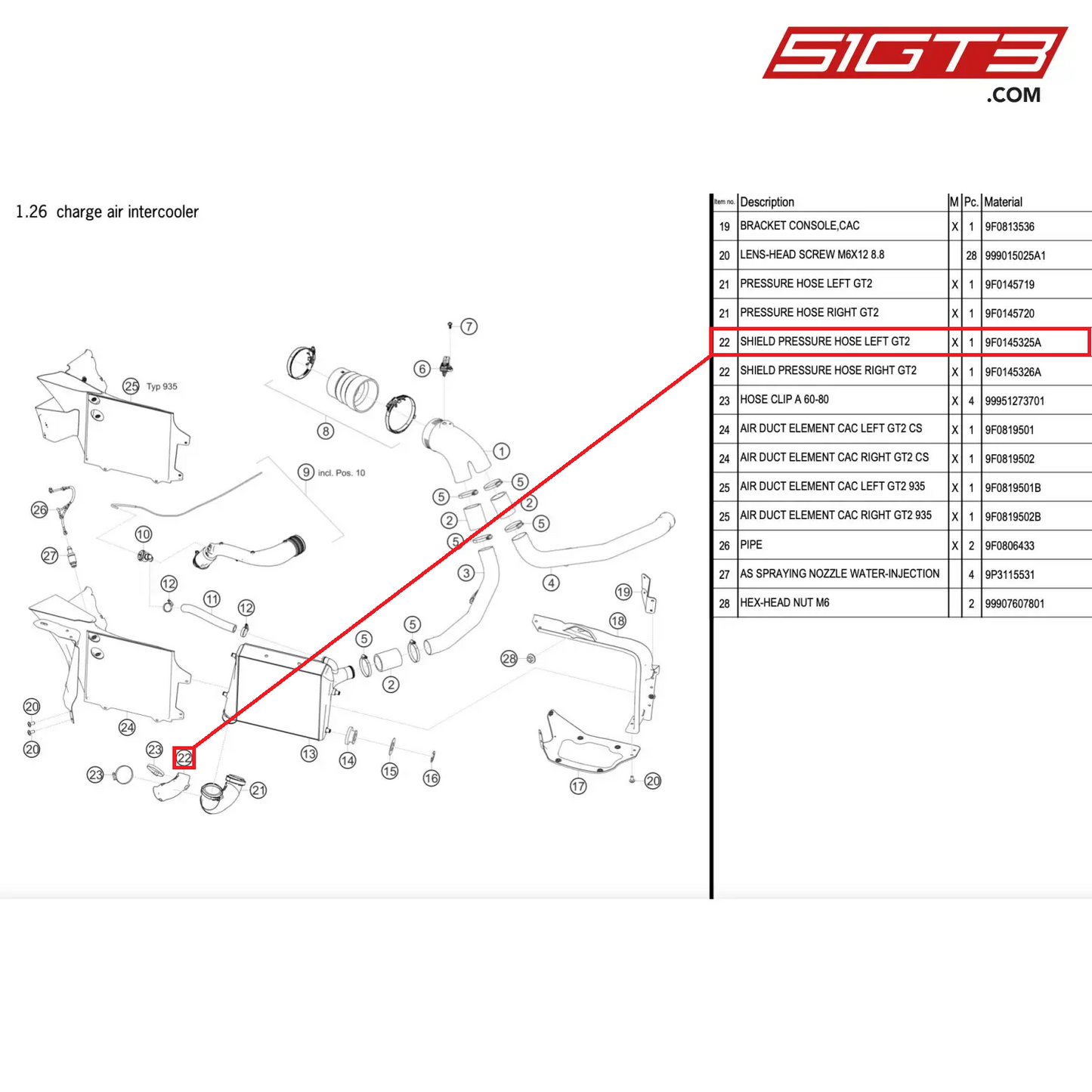 SHIELD PRESSURE HOSE LEFT GT2 - 9F0145325A [PORSCHE 911 GT2 RS Clubsport]