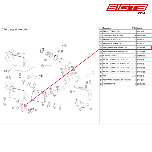 SHIELD PRESSURE HOSE LEFT GT2 - 9F0145325A [PORSCHE 911 GT2 RS Clubsport]