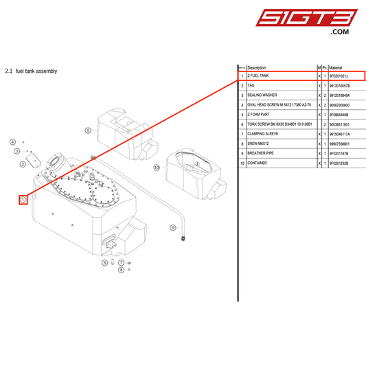 Z FUEL TANK - 9F0201021J [PORSCHE 911 GT3 R Type 991 (GEN 2)]