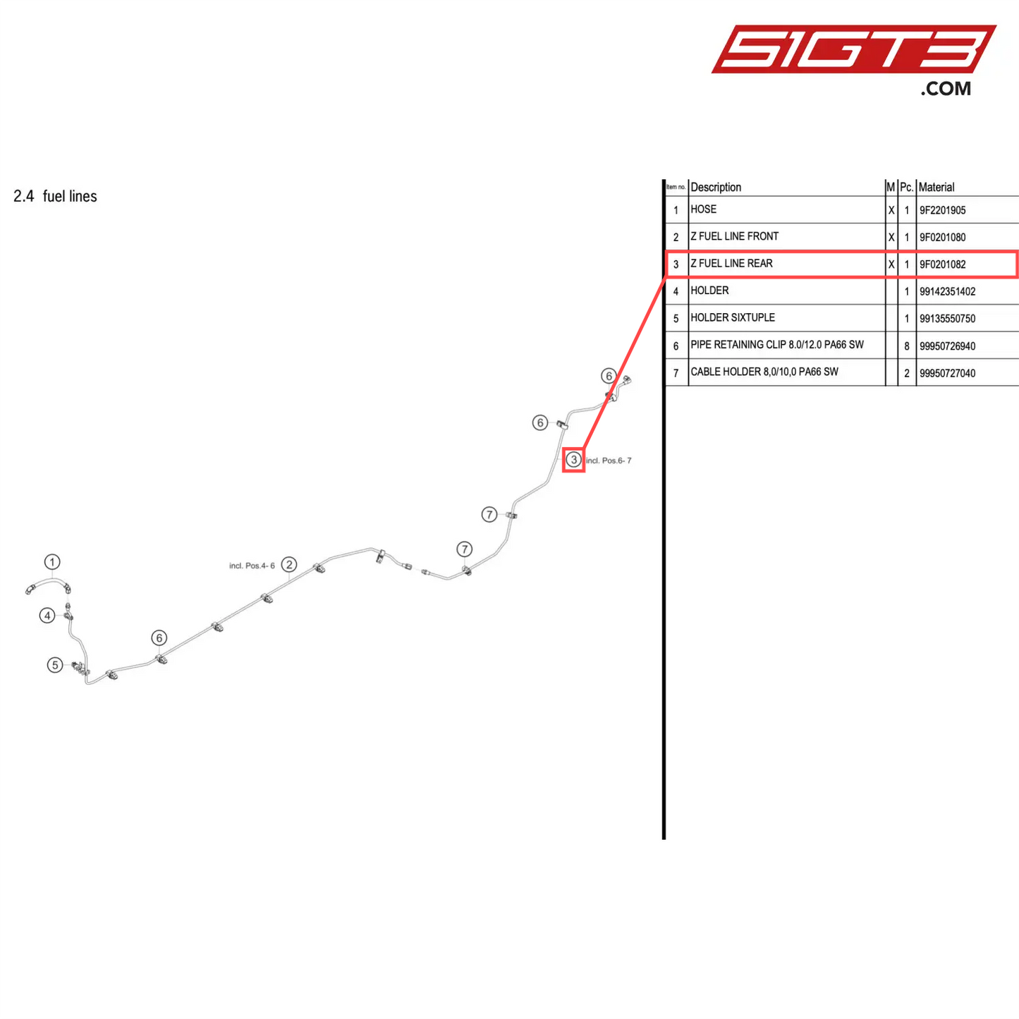 Z FUEL LINE REAR - 9F0201082 [PORSCHE 911 GT2 RS Clubsport]