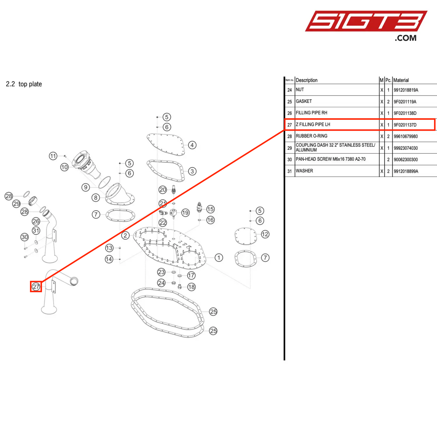 Z FILLING PIPE LH - 9F0201137D [PORSCHE 911 GT3 R Type 991 (GEN 2)]