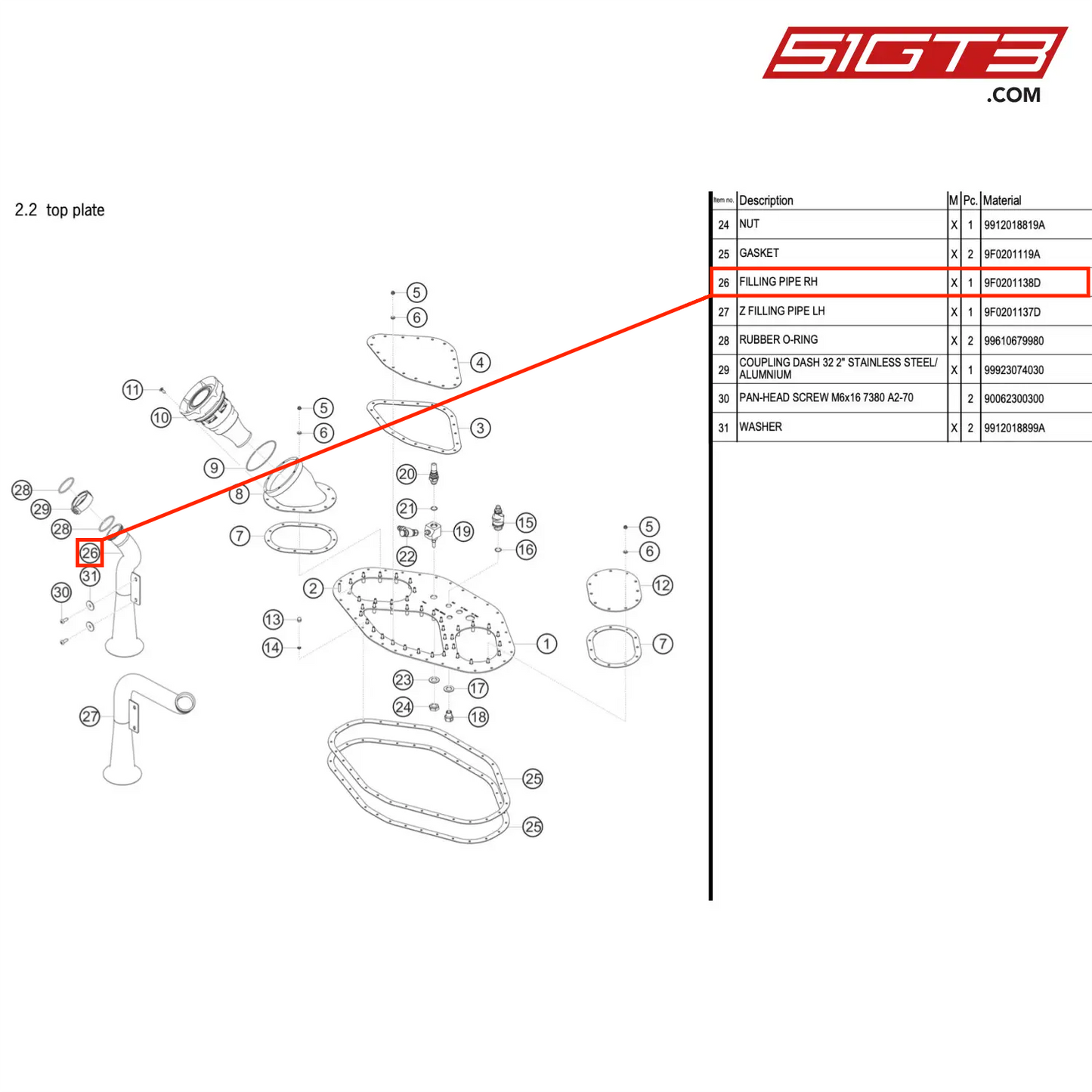 FILLING PIPE RH - 9F0201138D [PORSCHE 911 GT3 R Type 991 (GEN 2)]