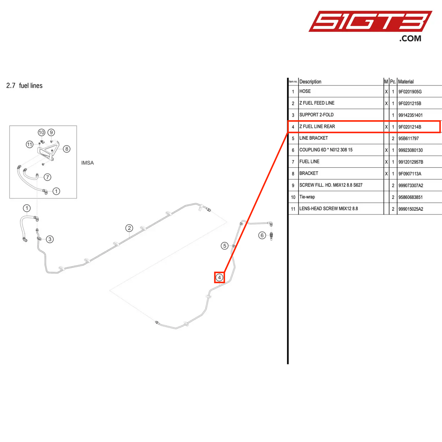 Z FUEL LINE REAR - 9F0201214B [PORSCHE 911 GT3 R Type 991 (GEN 2)]