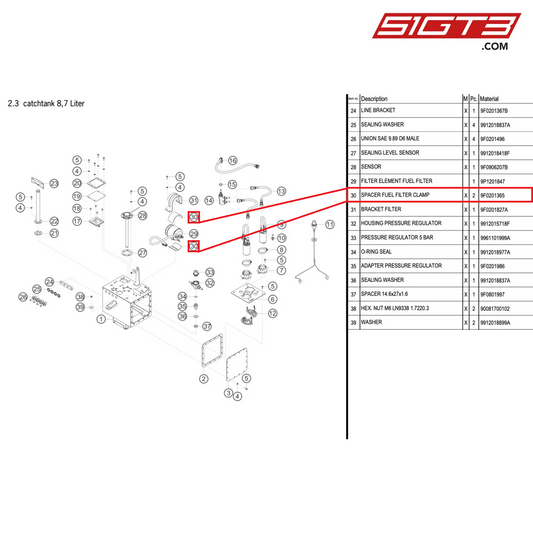 スペーサー 燃料フィルター クランプ - 9F0201365 [ポルシェ 991.2 GT3 R]