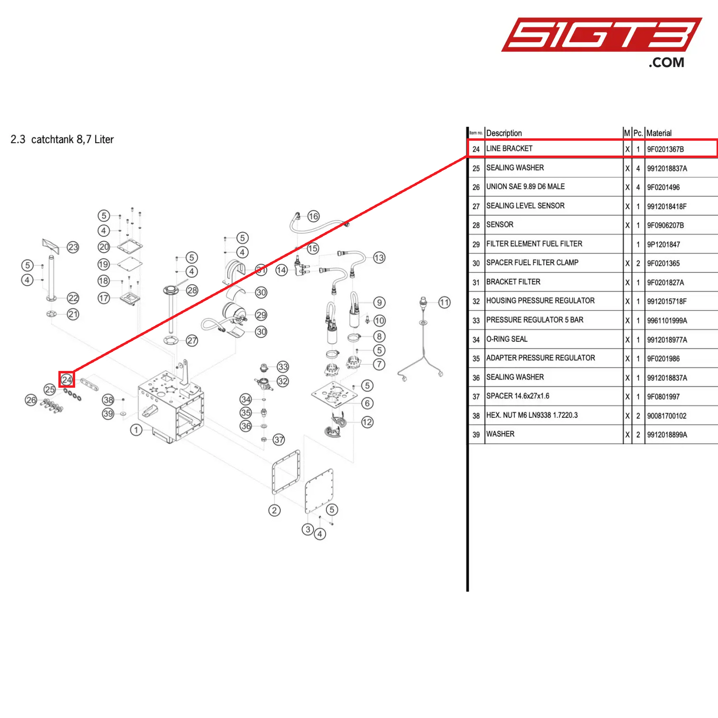 LINE BRACKET - 9F0201367B [PORSCHE 911 GT3 R Type 991 (GEN 2)]