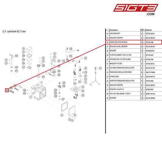 UNION SAE 9.89 D6 MALE - 9F0201496 [PORSCHE 911 GT3 R Type 991 (GEN 2)]