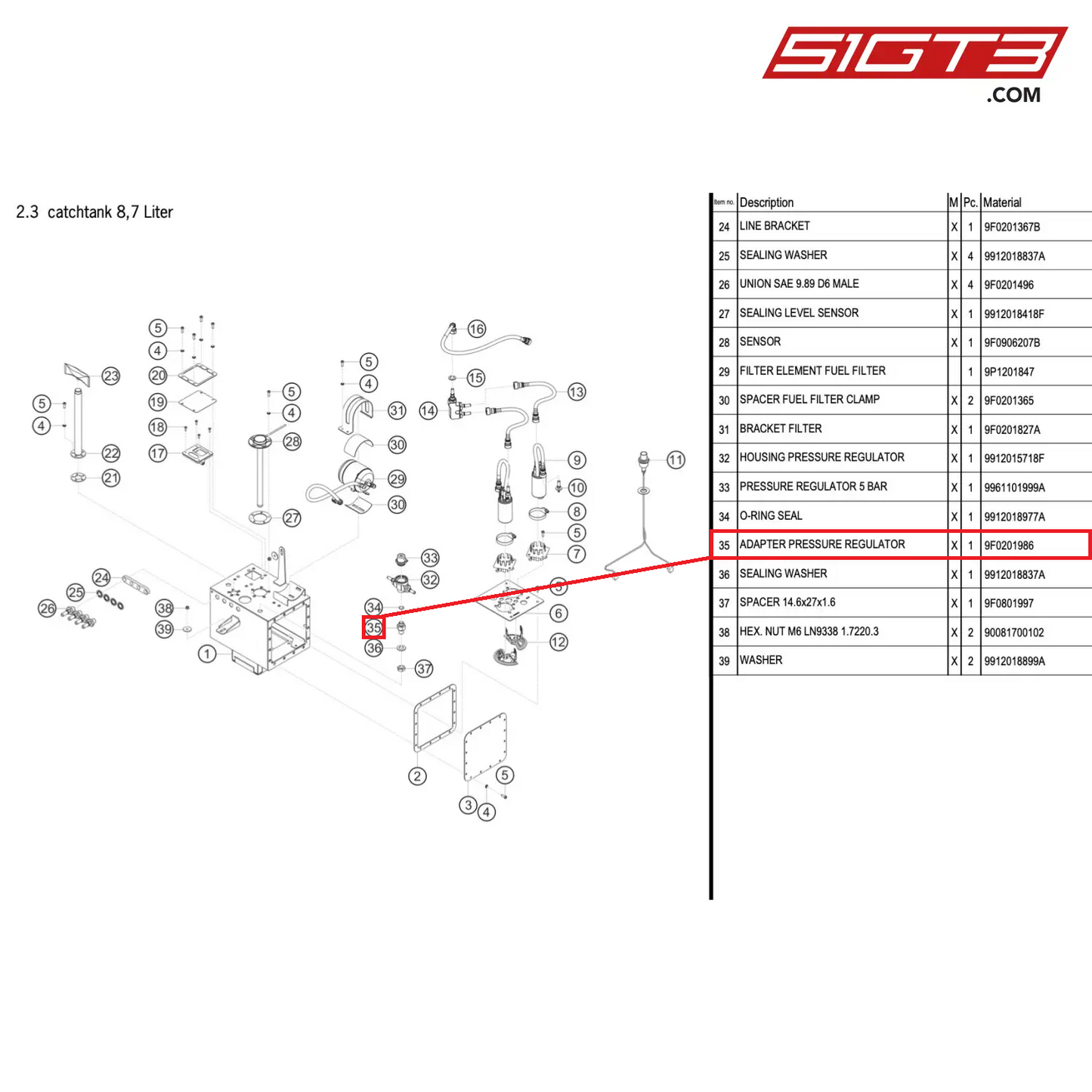 ADAPTER PRESSURE REGULATOR - 9F0201986 [PORSCHE 911 GT3 R Type 991 (GEN 2)]