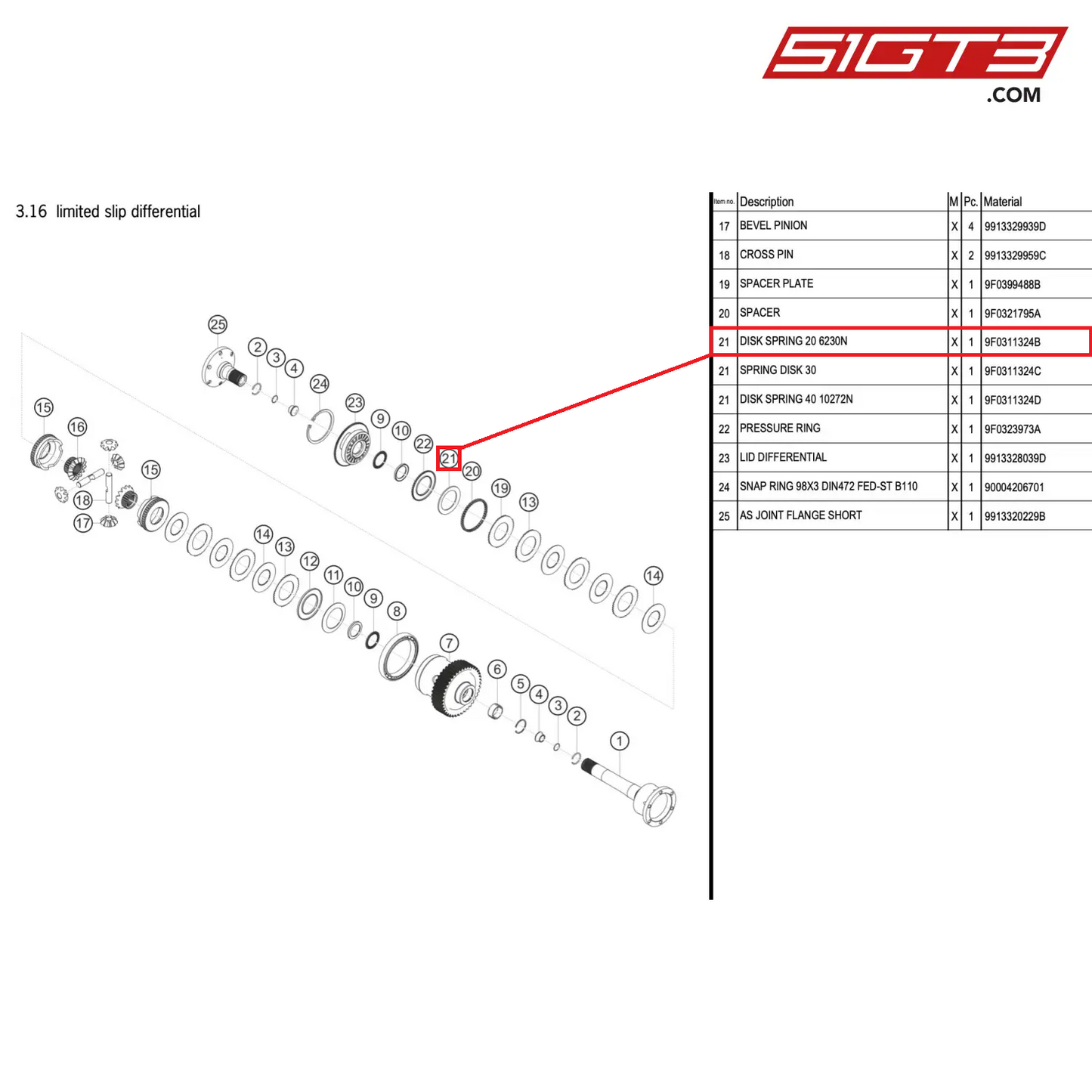 DISK SPRING 20 6230N - 9F0311324B [PORSCHE 911 GT3 R Type 991 (GEN 2)]