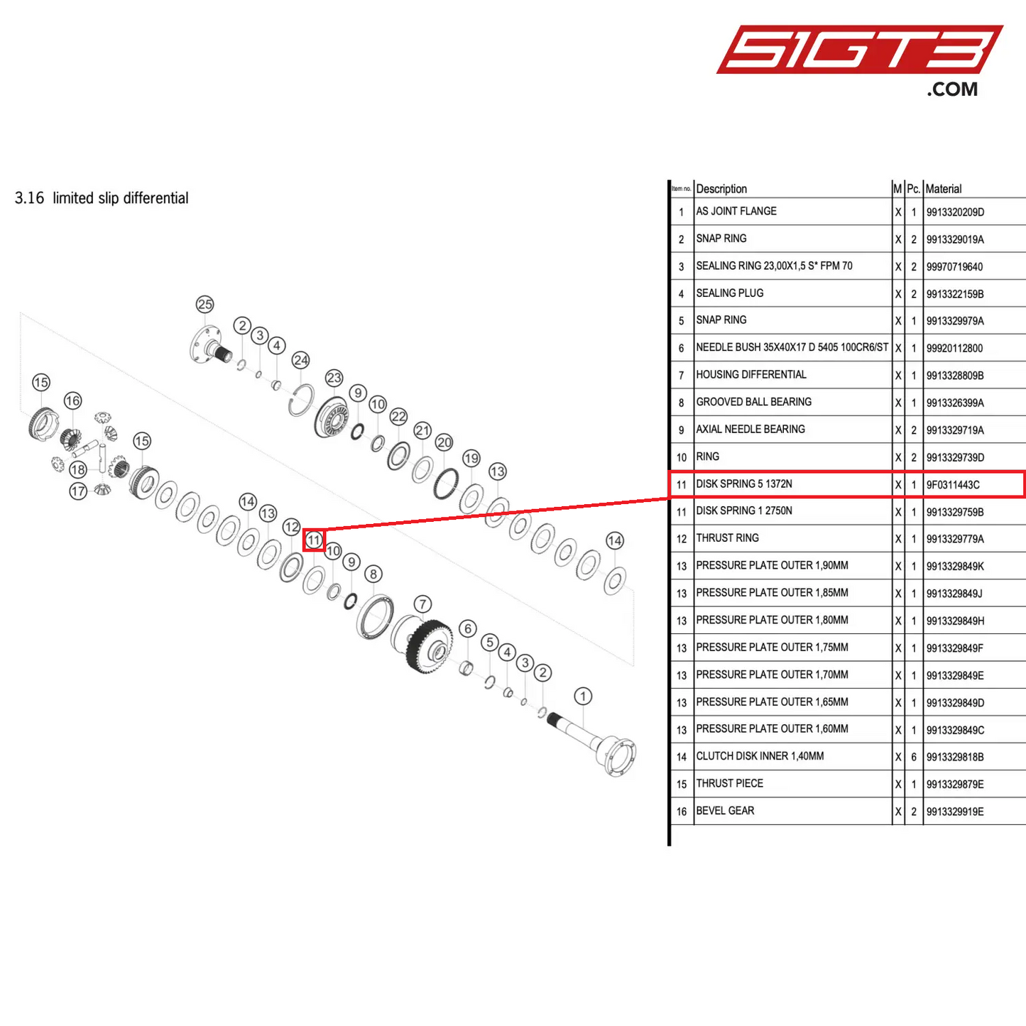 DISK SPRING 5 1372N - 9F0311443C [PORSCHE 911 GT3 R Type 991 (GEN 2)]