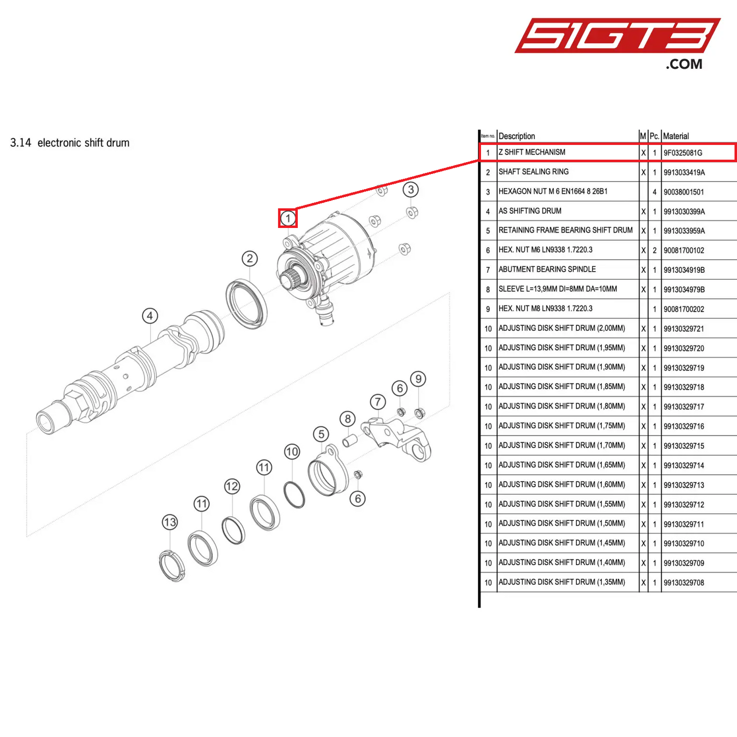 Z SHIFT MECHANISM - 9F0325081G [PORSCHE 911 GT3 R Type 991 (GEN 2)]