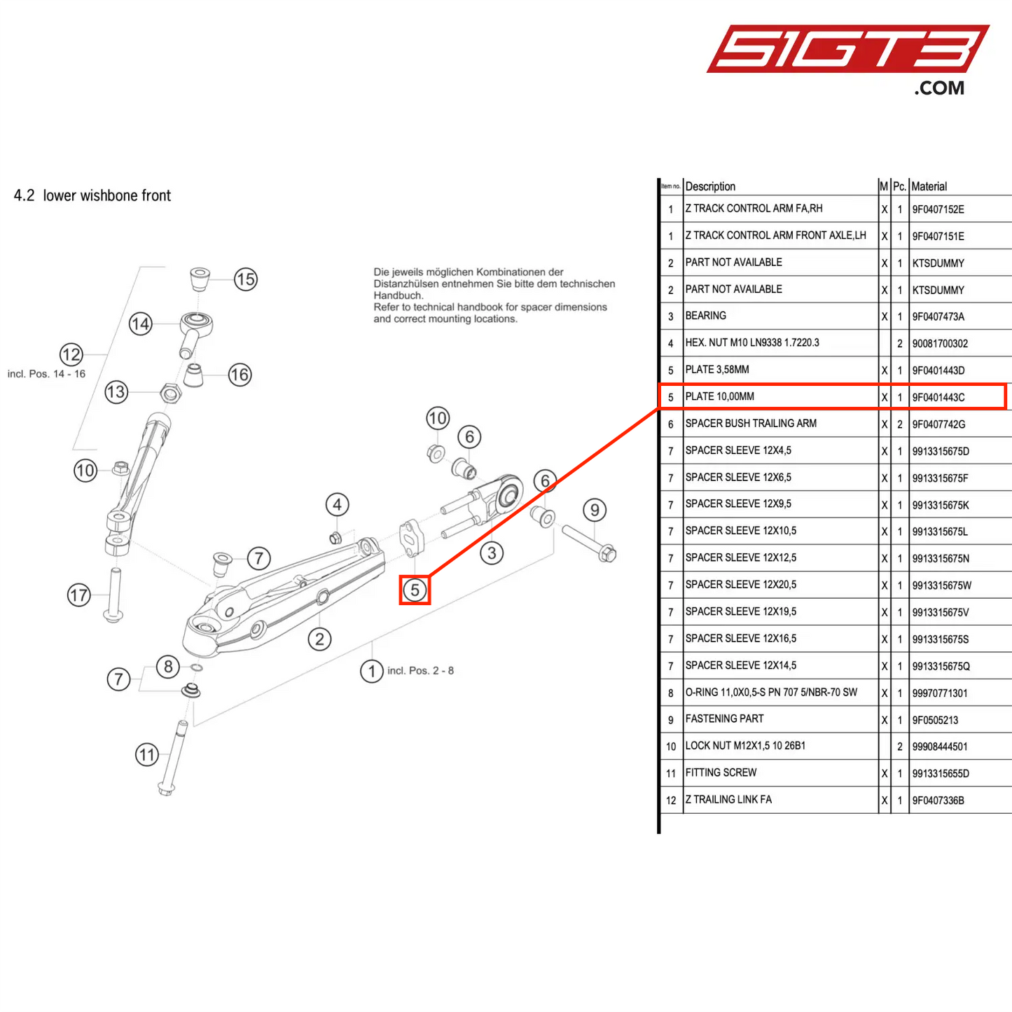 PLATE 10,00MM - 9F0401443C [PORSCHE 911 GT3 R Type 991 (GEN 2)]