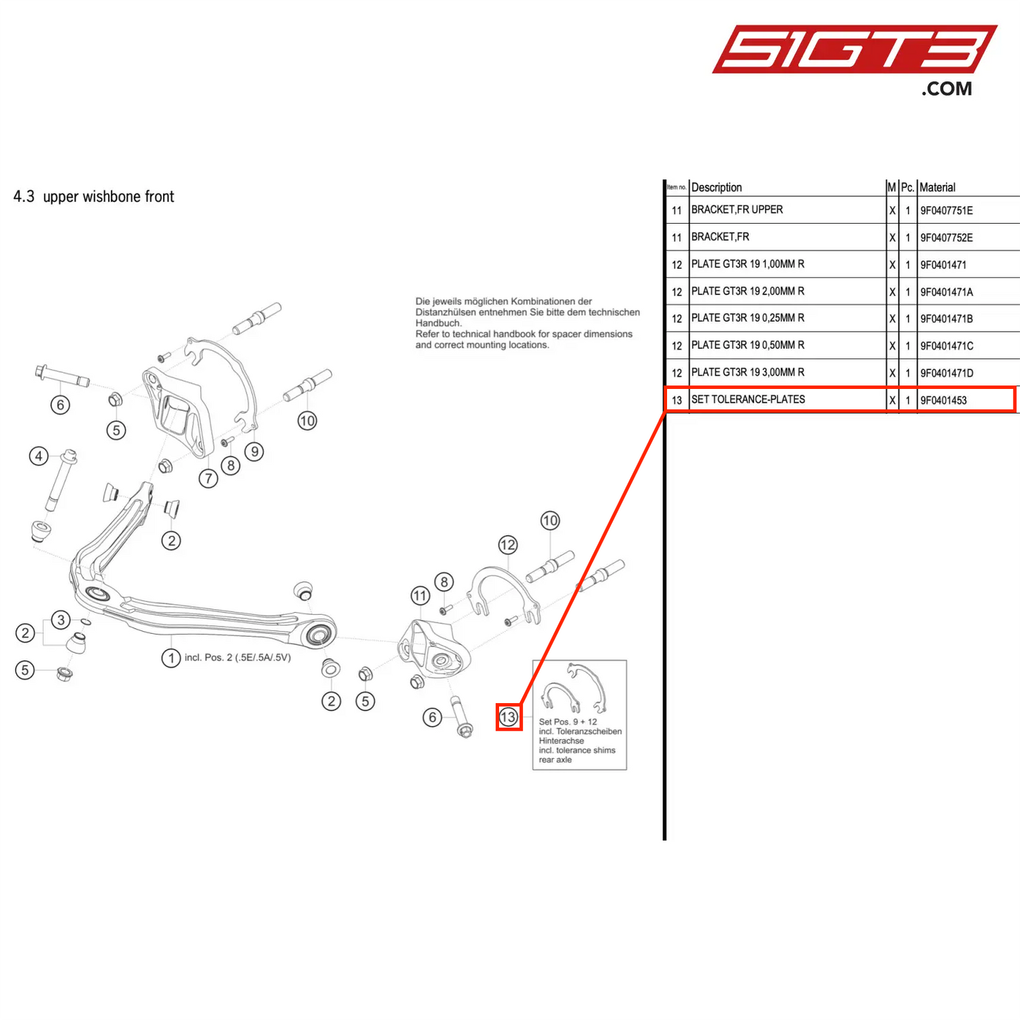 SET TOLERANCE-PLATES - 9F0401453 [PORSCHE 911 GT3 R Type 991 (GEN 2)]