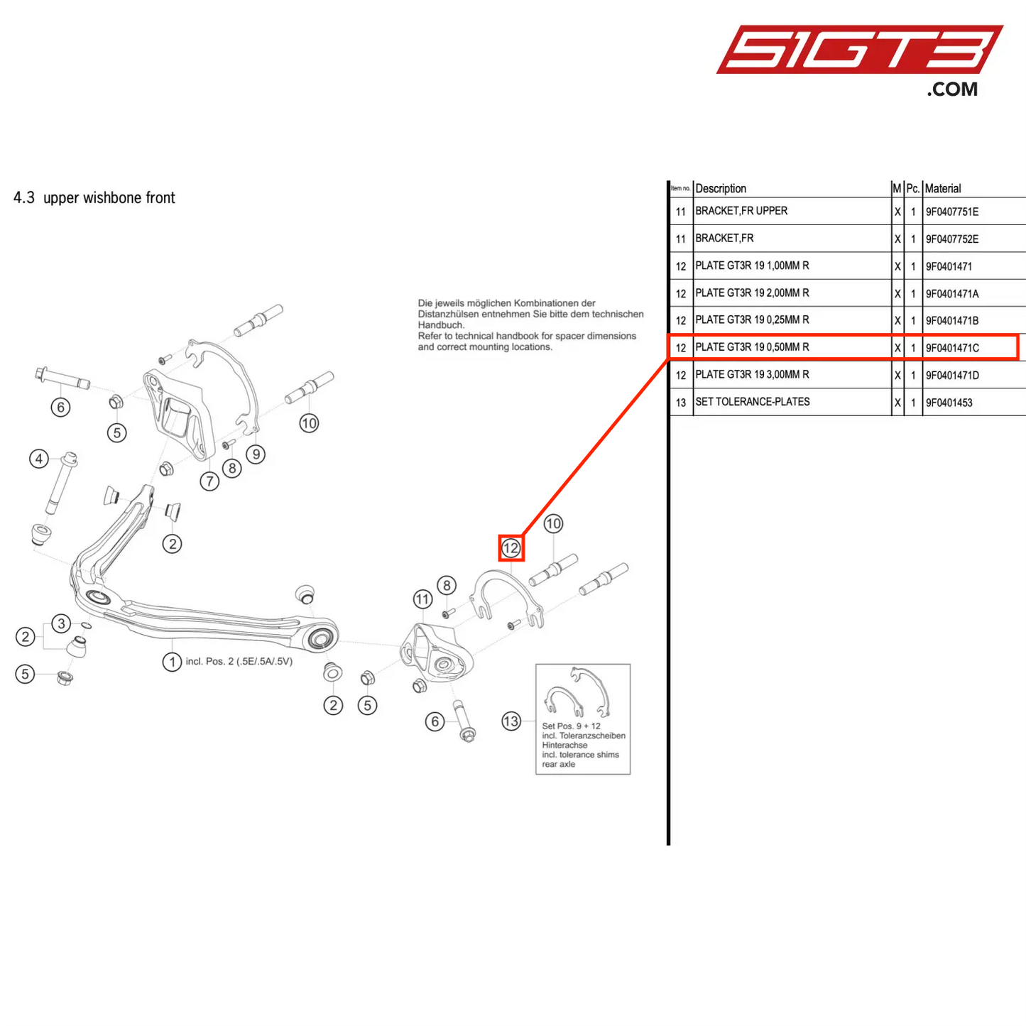 PLATE GT3R 19 0,50MM R - 9F0401471C [PORSCHE 911 GT3 R Type 991 (GEN 2)]