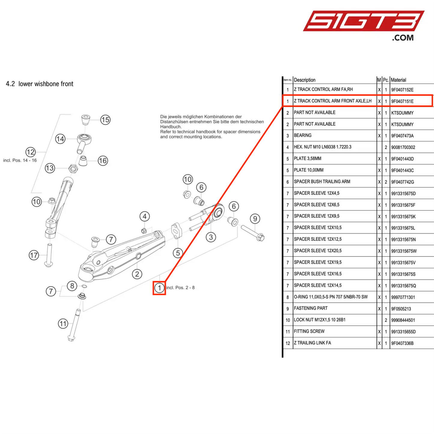 Z TRACK CONTROL ARM FRONT AXLE,LH - 9F0407151E [PORSCHE 991.2 GT3 R]