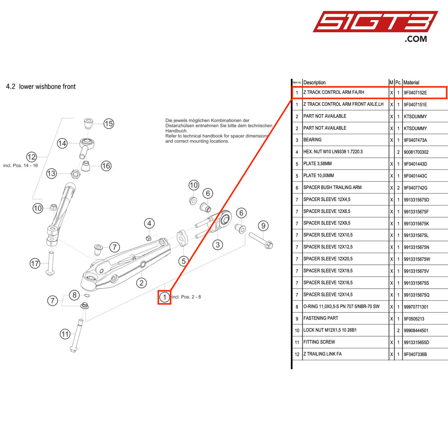 Z TRACK CONTROL ARM FA,RH - 9F0407152E [PORSCHE 911 GT3 R Type 991 (GEN 2)]