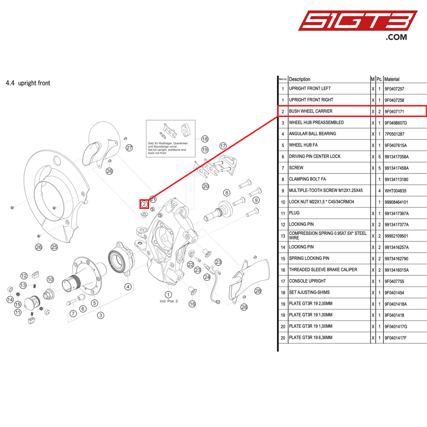 BUSH WHEEL CARRIER - 9F0407171 [PORSCHE 911 GT3 R Type 991 (GEN 2)]