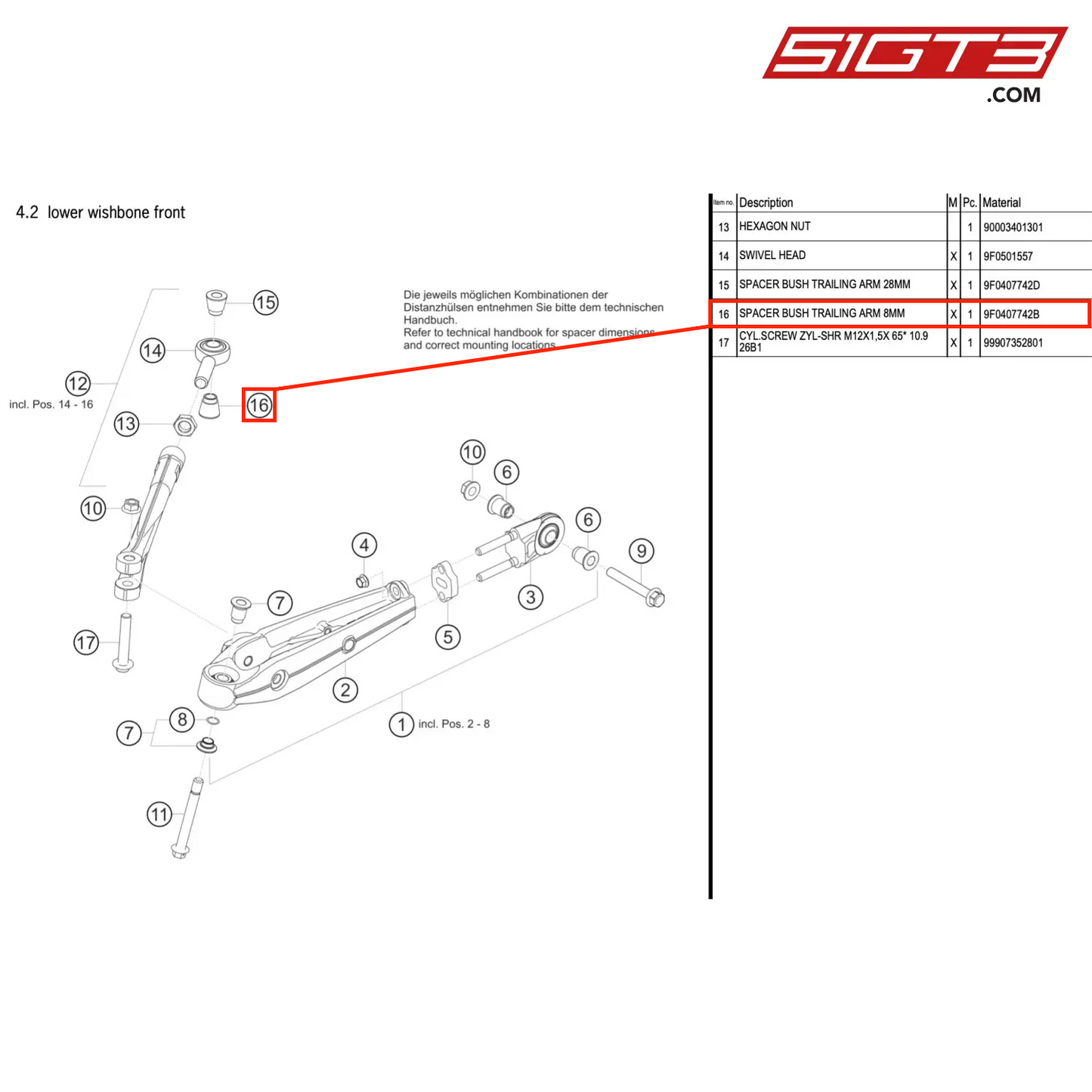 SPACER BUSH TRAILING ARM 8MM - 9F0407742B [PORSCHE 911 GT3 R Type 991 (GEN 2)]