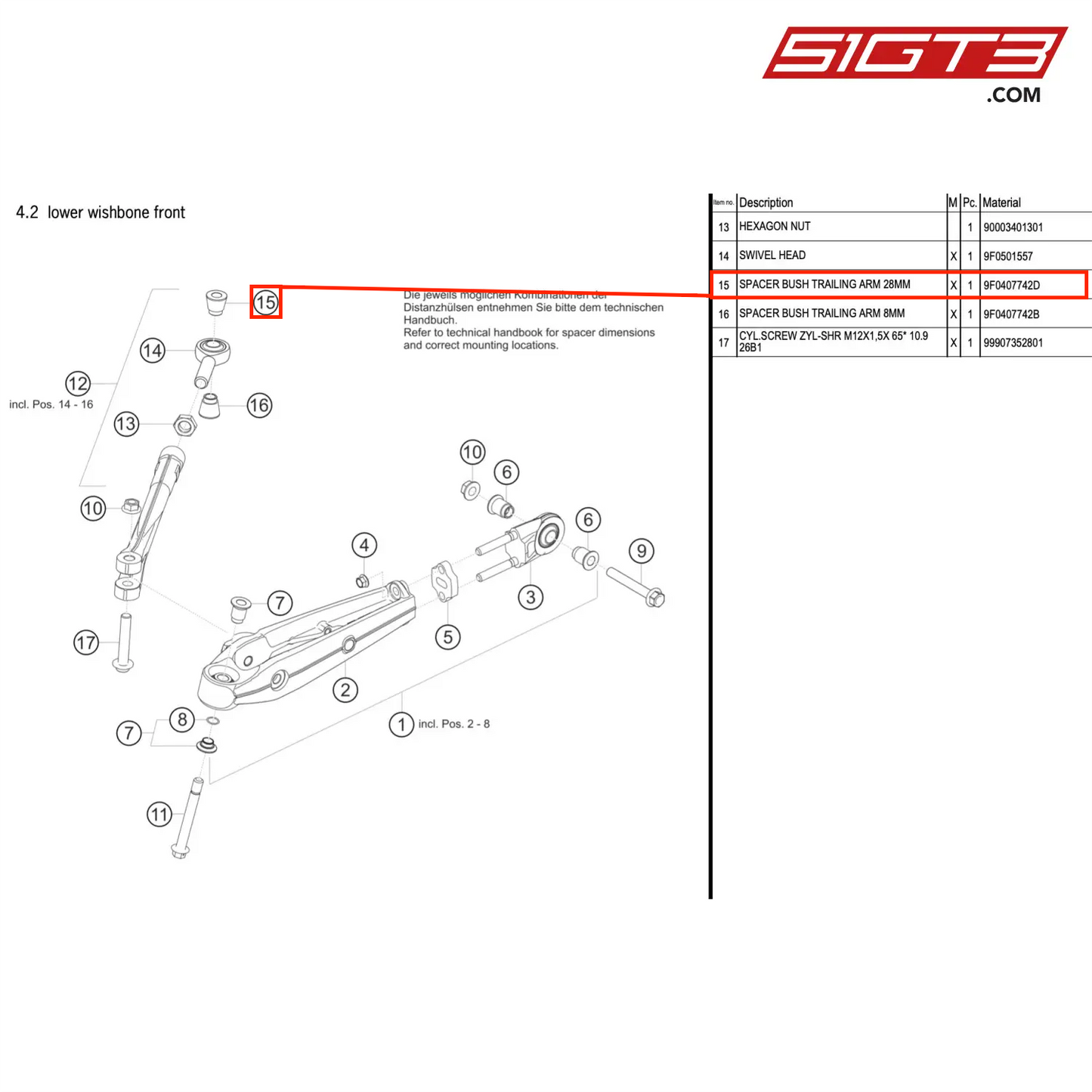 SPACER BUSH TRAILING ARM 28MM - 9F0407742D [PORSCHE 911 GT3 R Type 991 (GEN 2)]