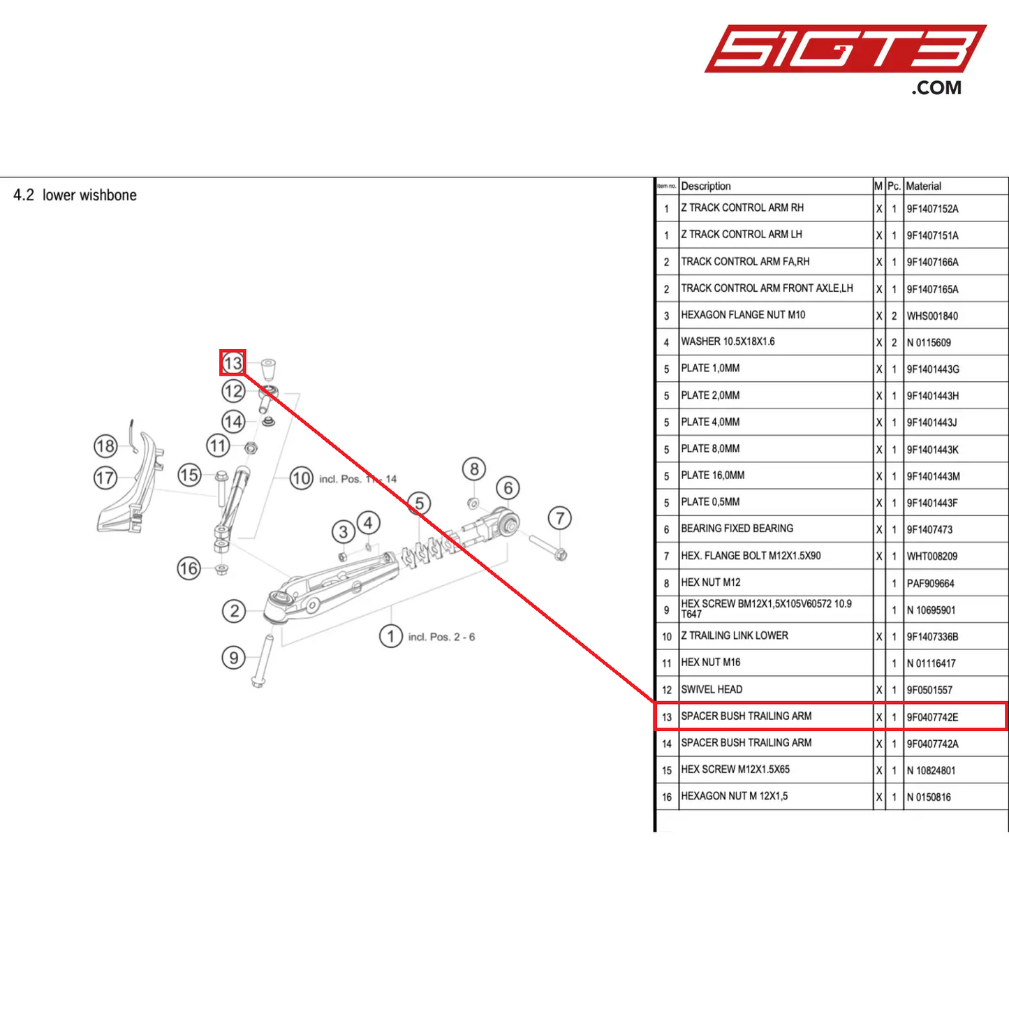 SPACER BUSH TRAILING ARM - 9F0407742E [PORSCHE 911 GT3 Cup Type 992]