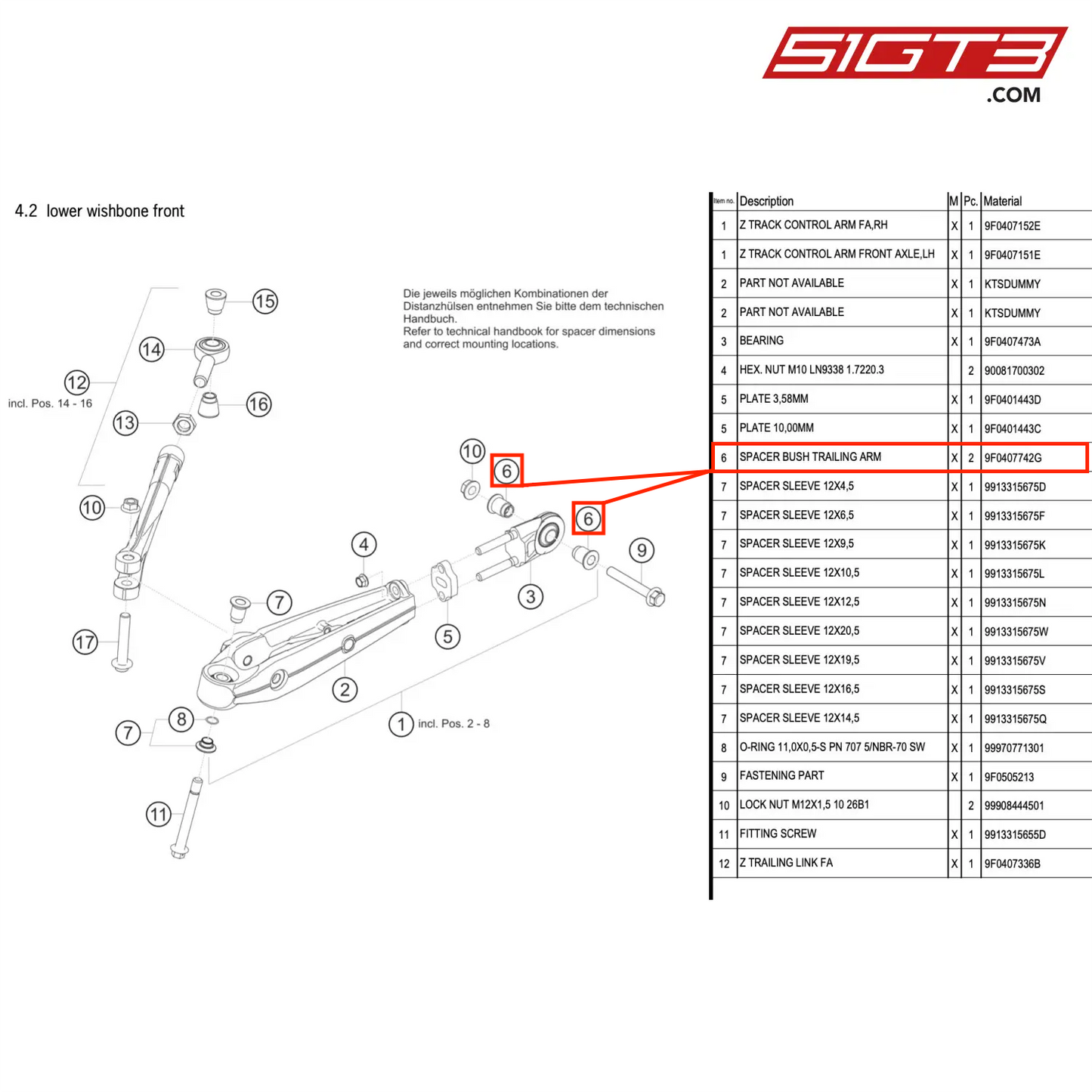 SPACER BUSH TRAILING ARM - 9F0407742G [PORSCHE 911 GT3 R Type 991 (GEN 2)]